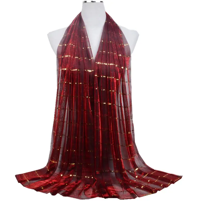 Golden Sequin Lace Silk Scarf for Women - Image 22