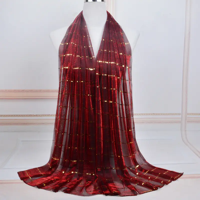 Golden Sequin Lace Silk Scarf for Women - Image 10
