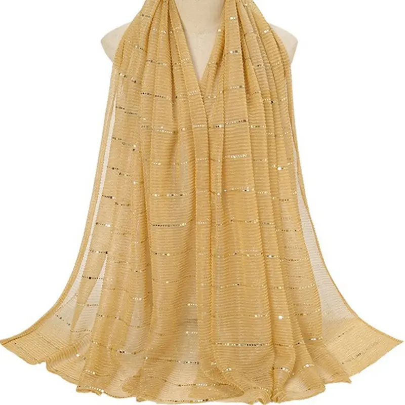 Golden Sequin Lace Silk Scarf for Women - Image 11