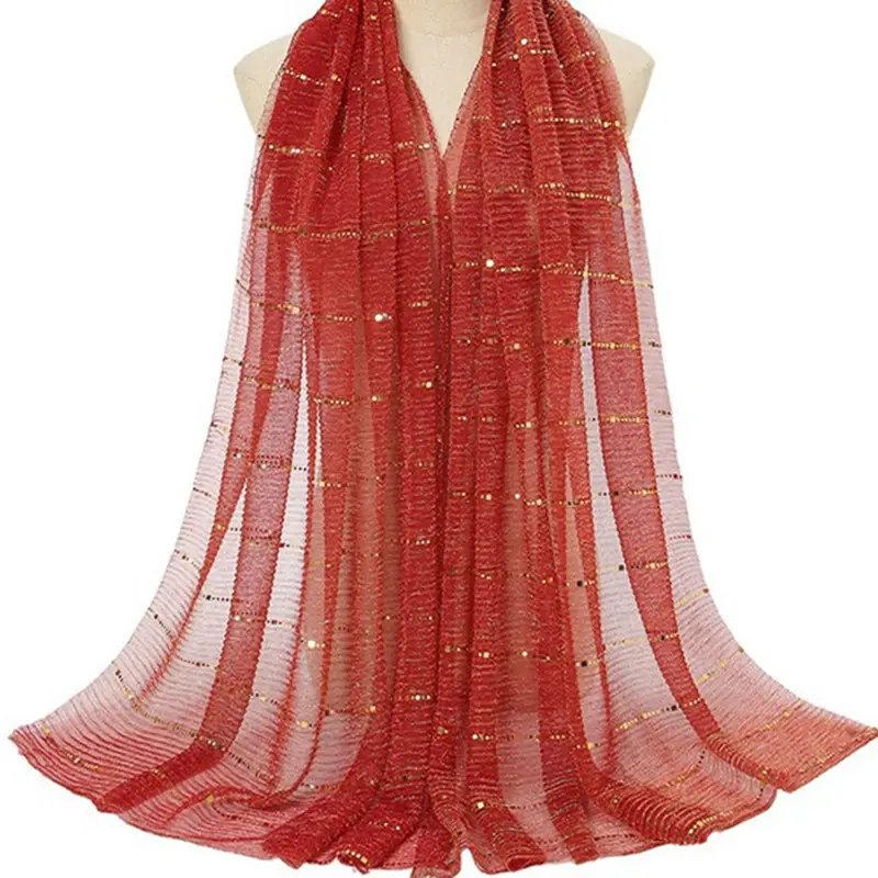 Golden Sequin Lace Silk Scarf for Women - Image 12