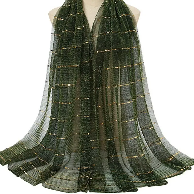 Golden Sequin Lace Silk Scarf for Women - Image 14