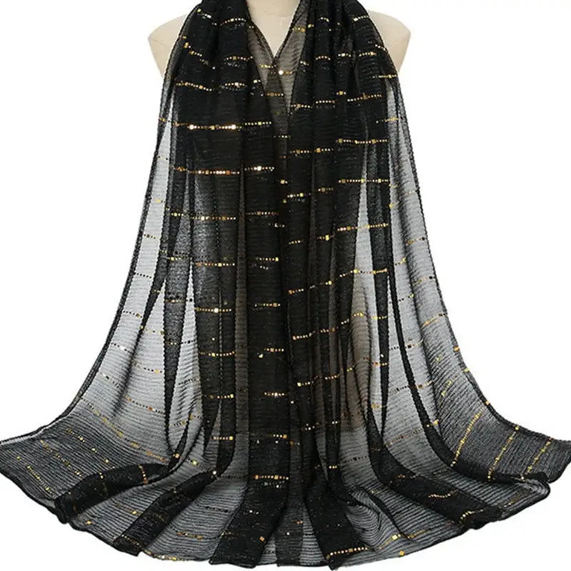 Golden Sequin Lace Silk Scarf for Women - Image 15