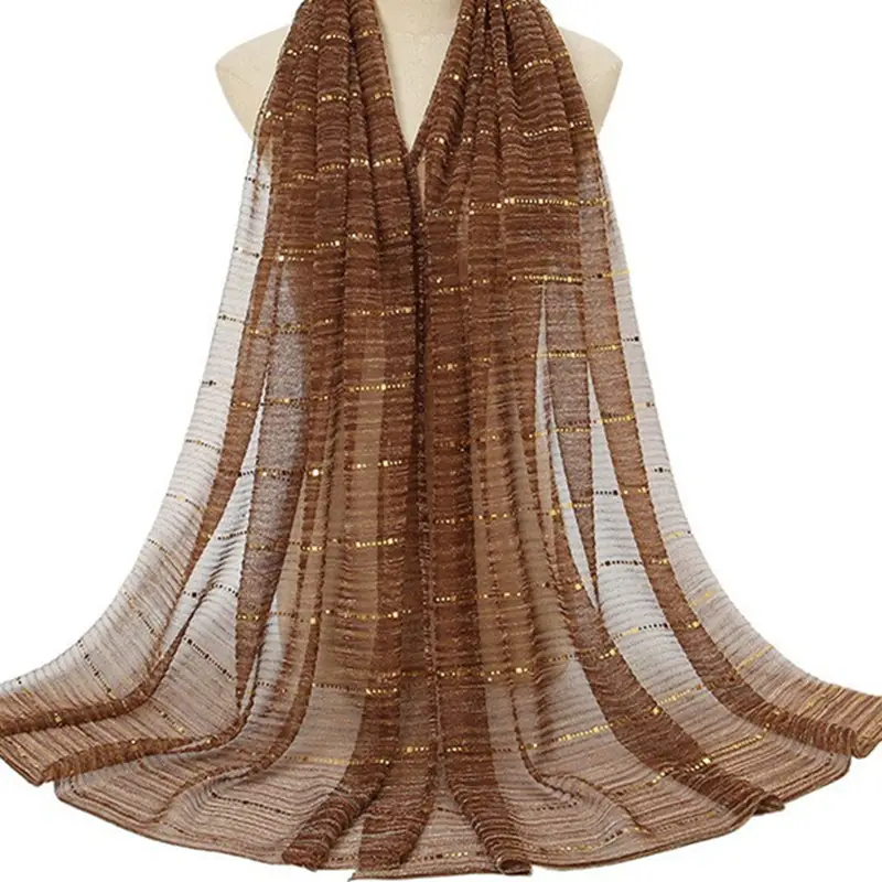 Golden Sequin Lace Silk Scarf for Women - Image 16