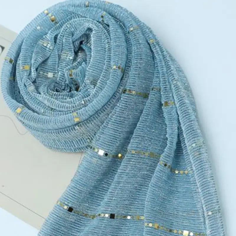 Golden Sequin Lace Silk Scarf for Women - Image 17
