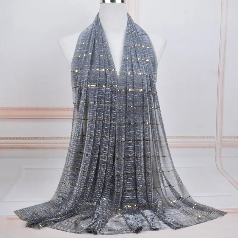 Golden Sequin Lace Silk Scarf for Women - Image 4