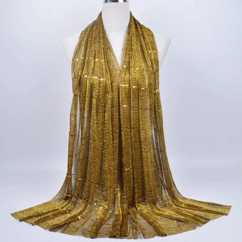 Golden Sequin Lace Silk Scarf for Women - Image 5
