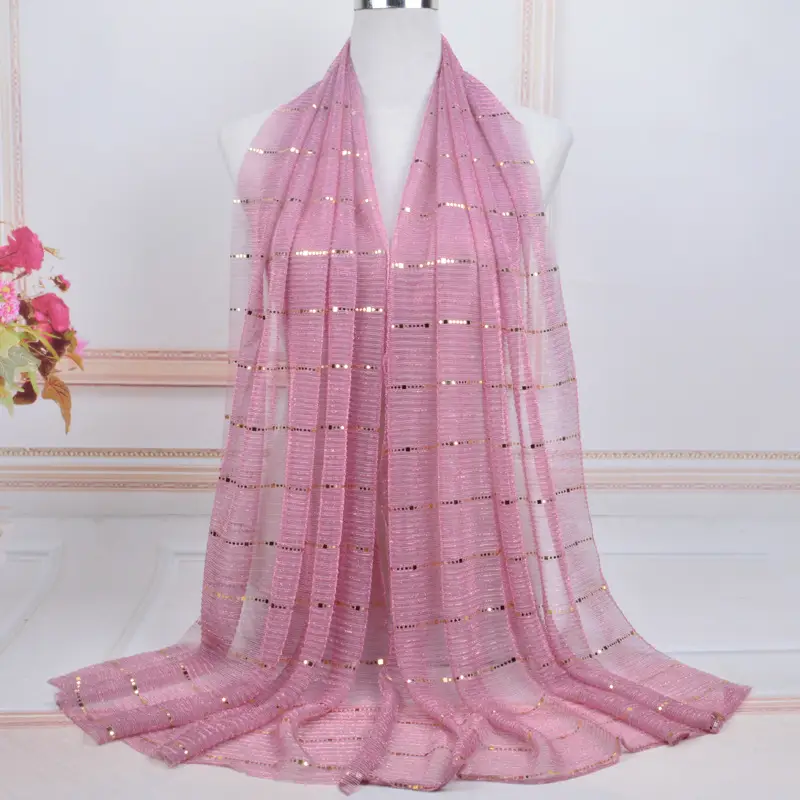 Golden Sequin Lace Silk Scarf for Women - Image 7