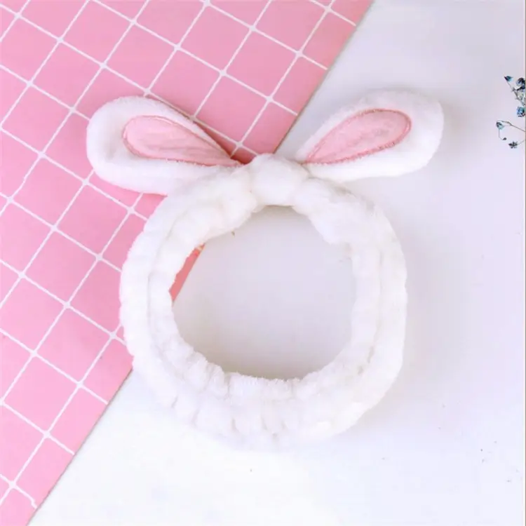 Plush Rabbit Ears Hair Bands for Women Pink Grey