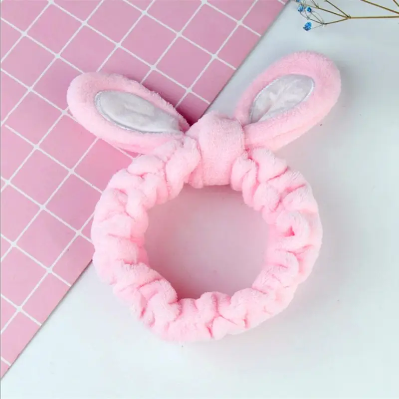 Plush Rabbit Ears Hair Bands for Women Pink Grey