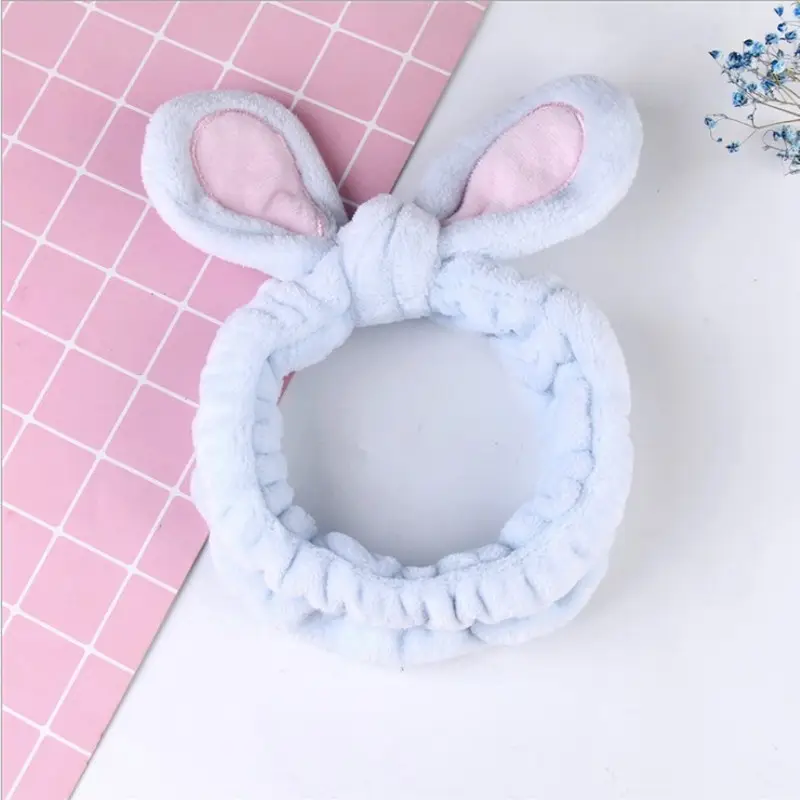 Plush Rabbit Ears Hair Bands for Women Pink Grey