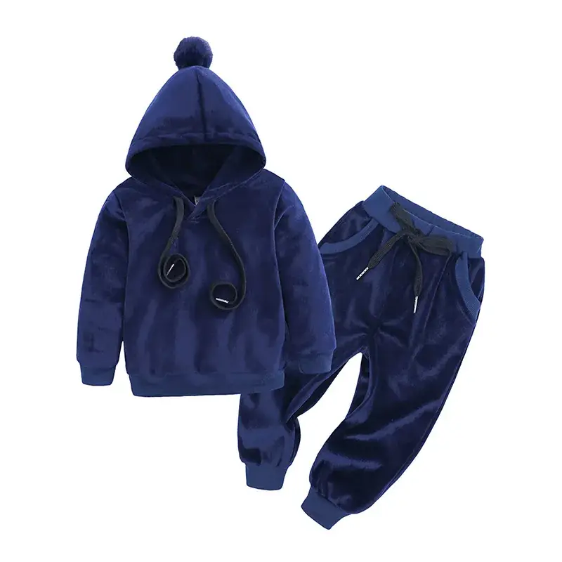 2025 Kids Velvet Hoodie Pants Set Black Korean Style - Image 12