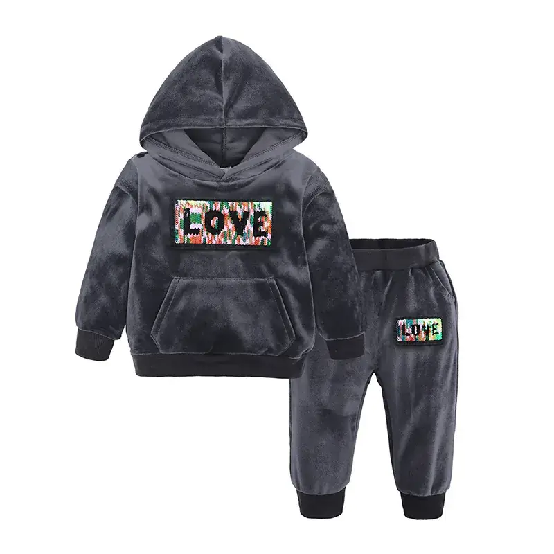 2025 Kids Velvet Hoodie Pants Set Black Korean Style - Image 13