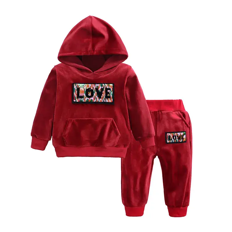 2025 Kids Velvet Hoodie Pants Set Black Korean Style - Image 14