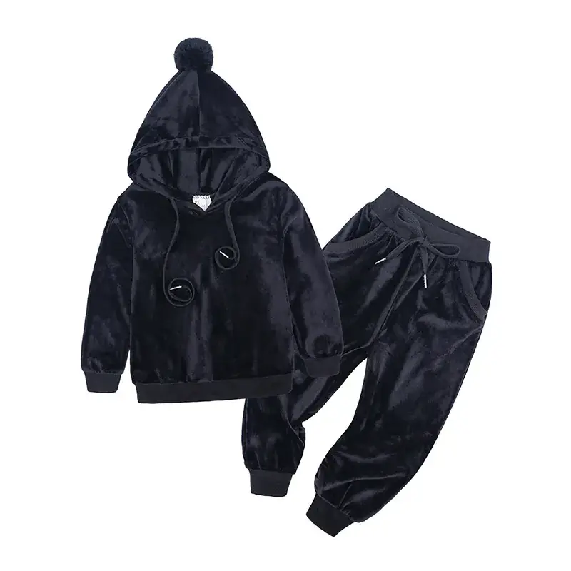 2025 Kids Velvet Hoodie Pants Set Black Korean Style - Image 9