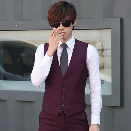 Men's K-Style Slim Vest Navy Blue Button Front