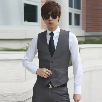 Men's K-Style Slim Vest Navy Blue Button Front