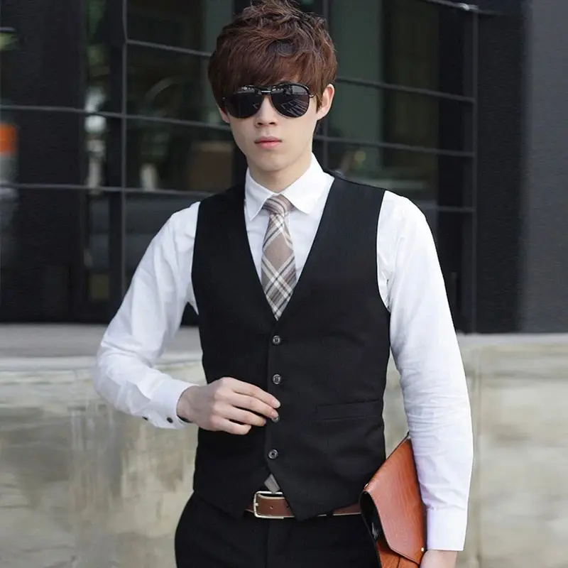 Men's K-Style Slim Vest Navy Blue Button Front