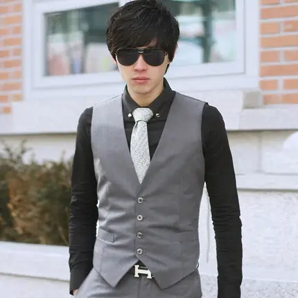 Men's K-Style Slim Vest Navy Blue Button Front