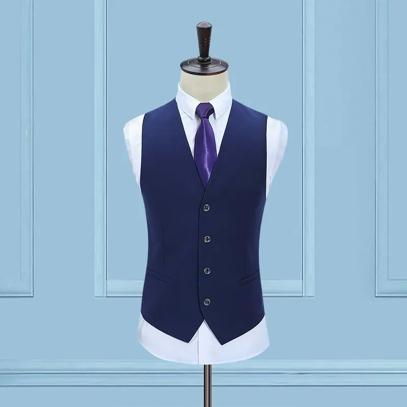 Men's K-Style Slim Vest Navy Blue Button Front