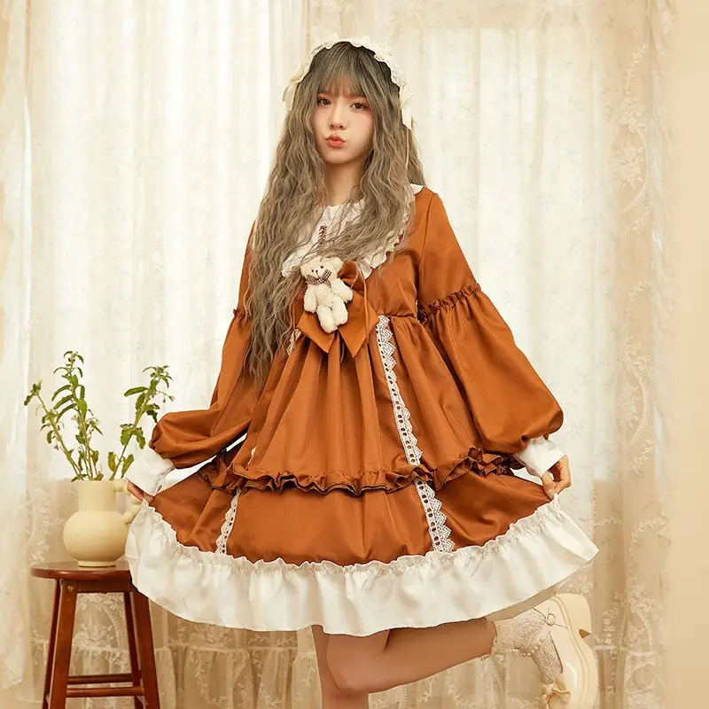 New Year's Lolita Dress Blue Pink Long Sleeve Maid Outfit - Image 18