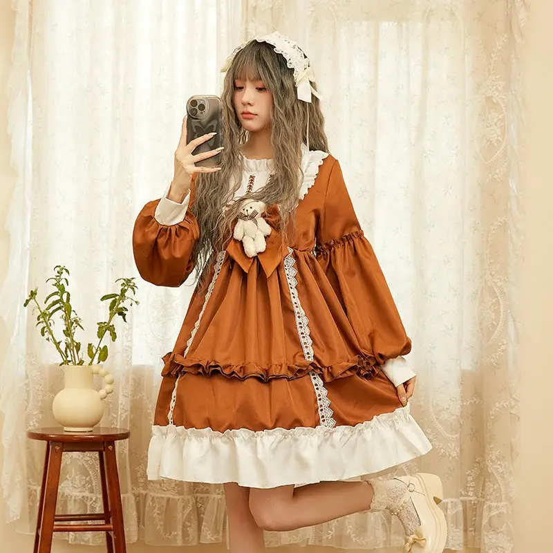 New Year's Lolita Dress Blue Pink Long Sleeve Maid Outfit - Image 19