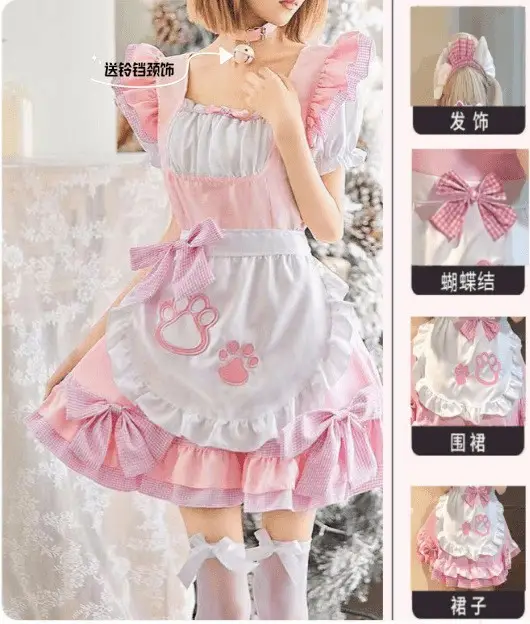 New Year's Lolita Dress Blue Pink Long Sleeve Maid Outfit - Image 12