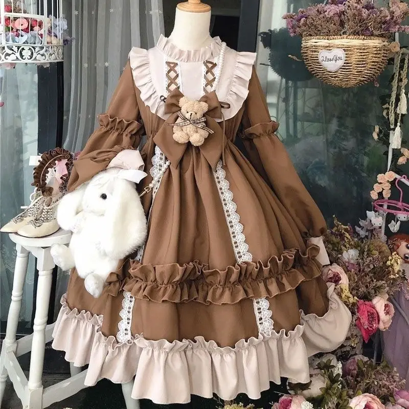 New Year's Lolita Dress Blue Pink Long Sleeve Maid Outfit - Image 3