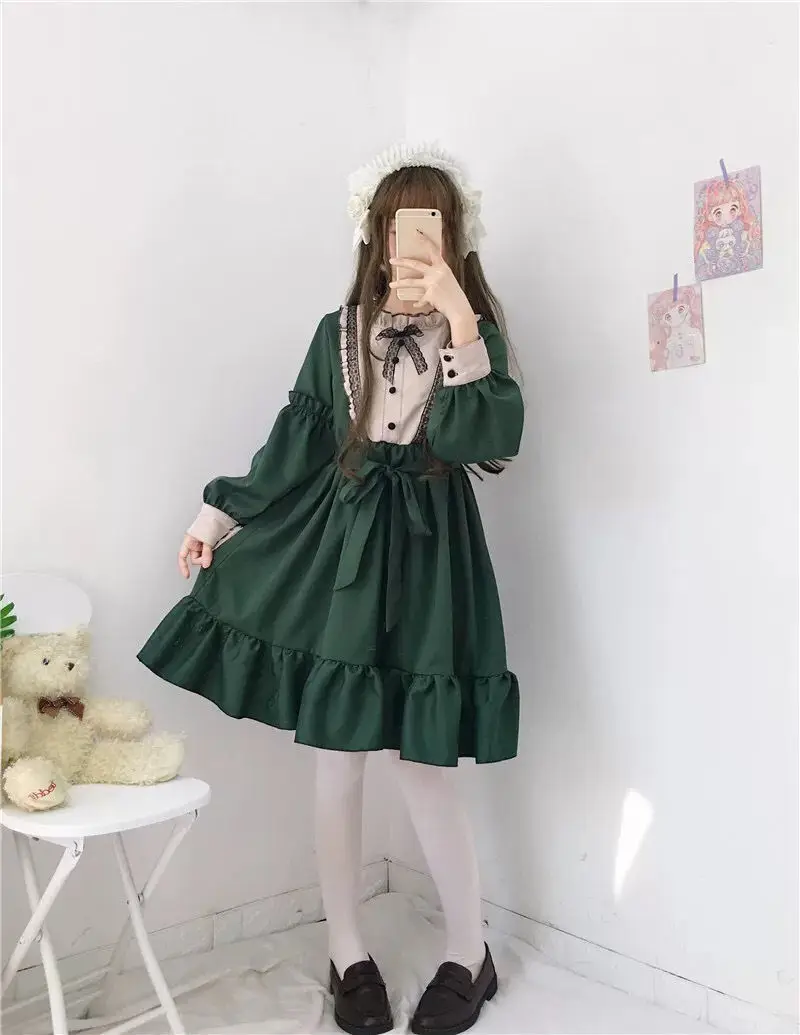 New Year's Lolita Dress Blue Pink Long Sleeve Maid Outfit - Image 6