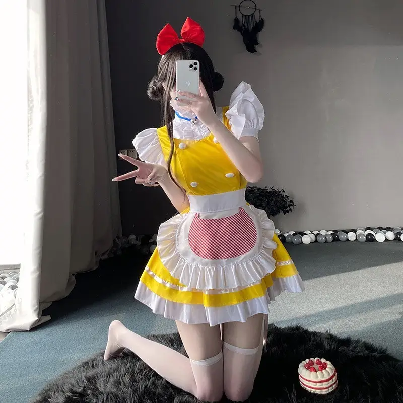 New Year's Lolita Dress Blue Pink Long Sleeve Maid Outfit - Image 7