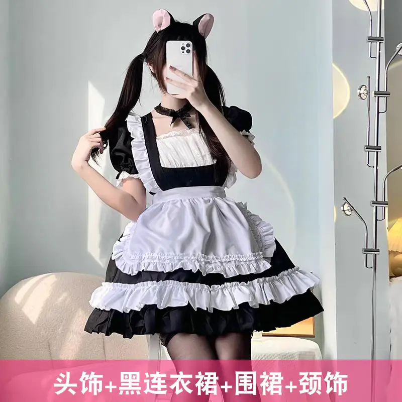 New Year's Lolita Dress Blue Pink Long Sleeve Maid Outfit - Image 8