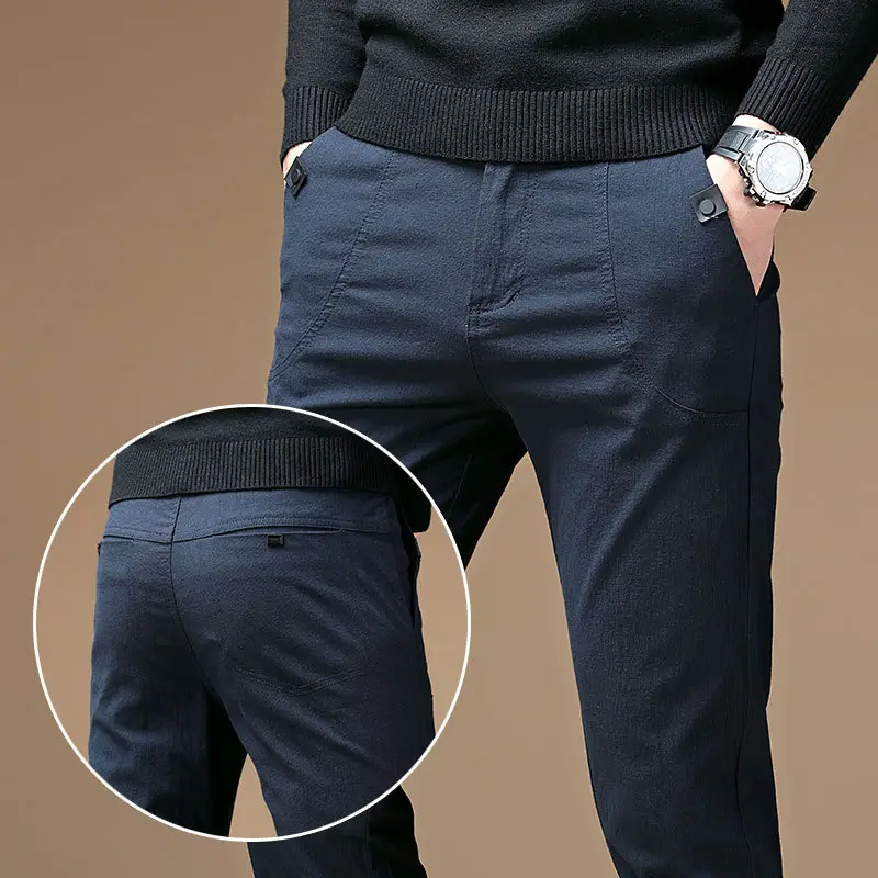 Men's Black Elastic Slim Fit Pants Autumn Casual Wear - Image 3