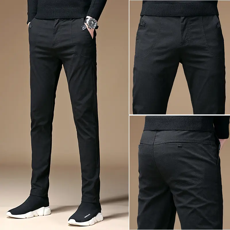 Men's Black Elastic Slim Fit Pants Autumn Casual Wear - Image 5