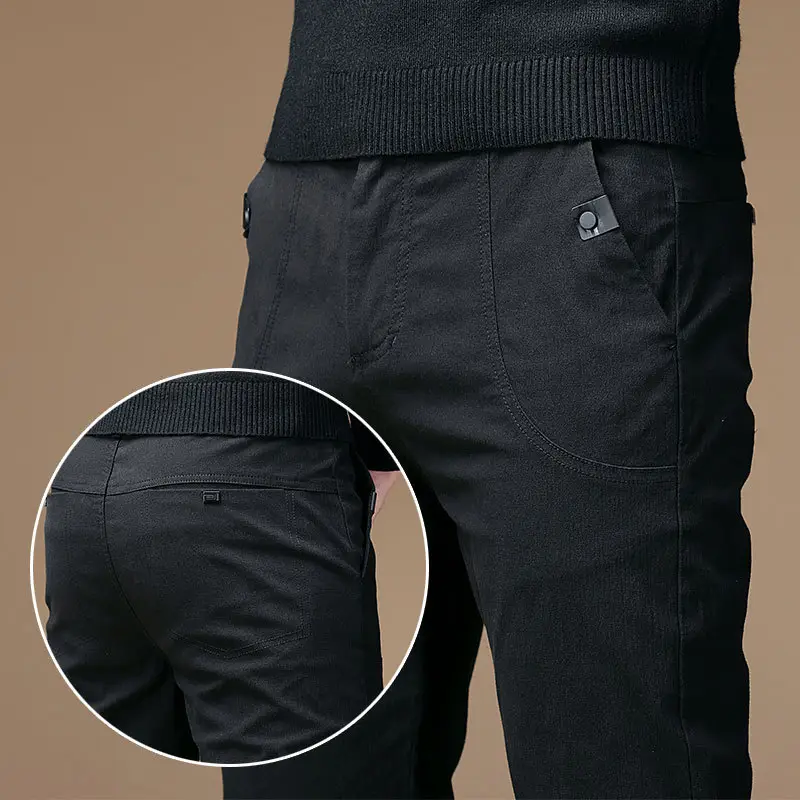 Men's Black Elastic Slim Fit Pants Autumn Casual Wear - Image 2