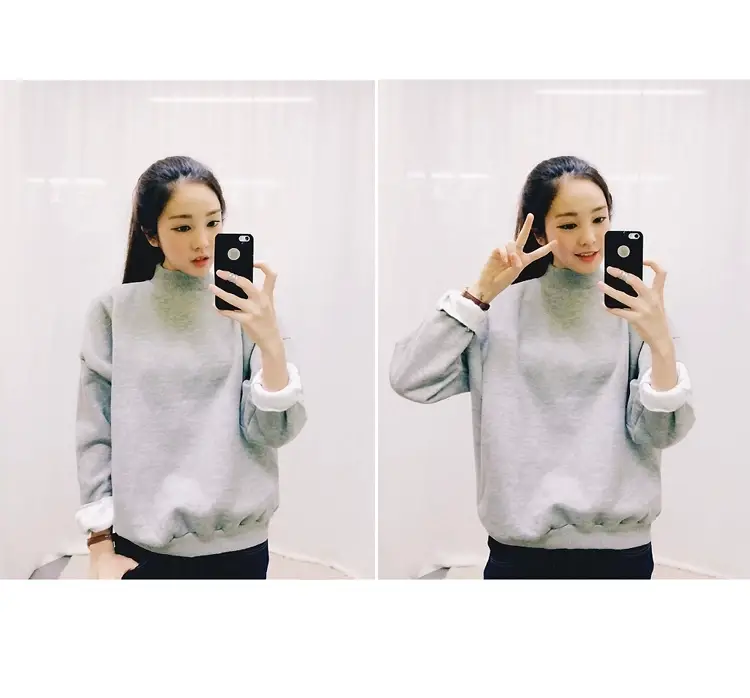 Black Velvet Sweatshirt Women Winter Student Jacket Small Turtleneck — feature 34