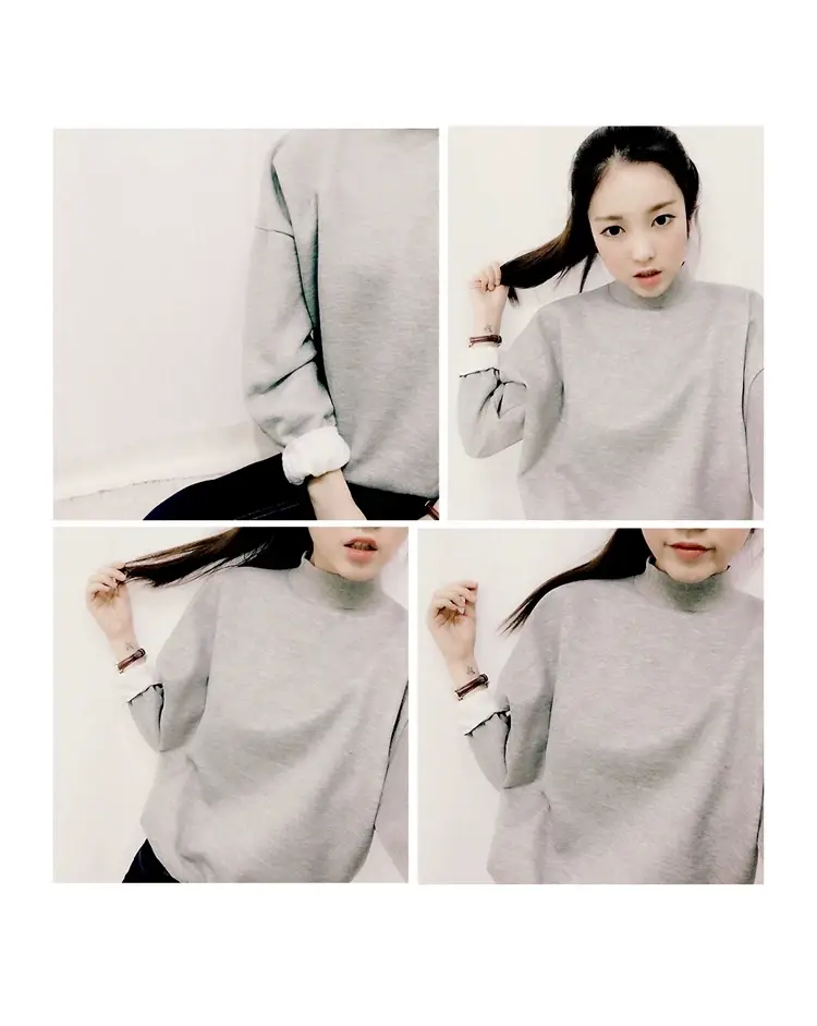 Black Velvet Sweatshirt Women Winter Student Jacket Small Turtleneck — feature 36