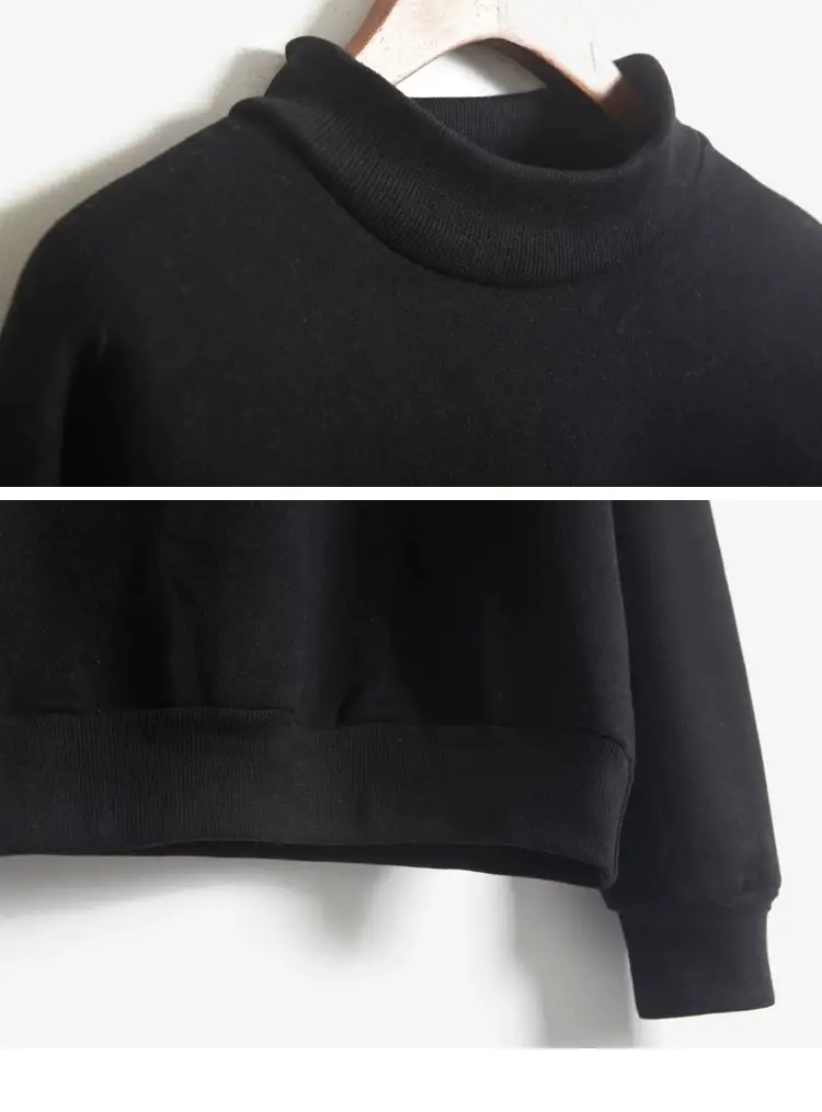 Black Velvet Sweatshirt Women Winter Student Jacket Small Turtleneck — feature 56