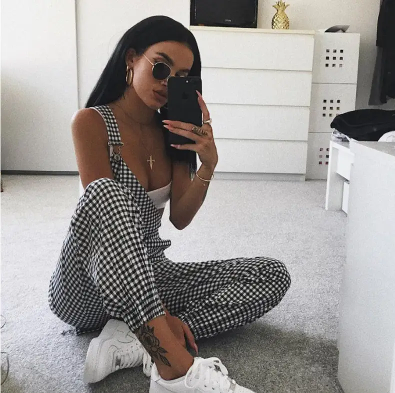 Women Plaid Strap Pants Casual Backless Set - Image 5
