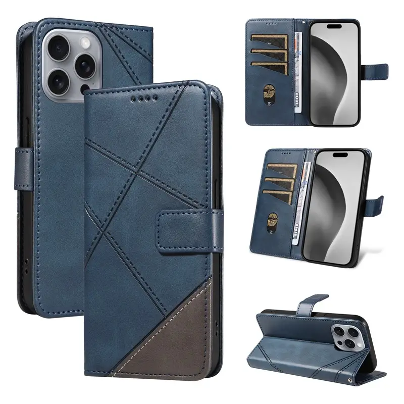 Blue Quilted Leather Mobile Phone Case for iPhone 17 - Image 8