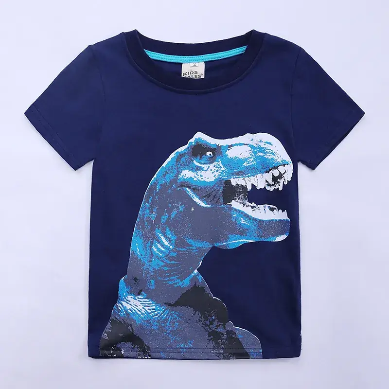 2025 Kids Dinosaur Cotton T-Shirt Navy Blue - Image 2