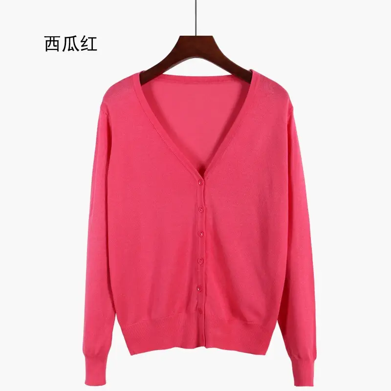 Women V-Neck Loose Sweater Coat Sun Protection Plus Size - Image 12