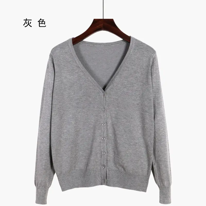 Women V-Neck Loose Sweater Coat Sun Protection Plus Size - Image 4