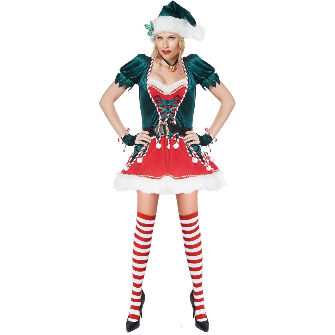 Red White Striped Christmas Tights for Women - Image 2