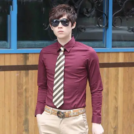 Men Cotton Slim Fit Long Sleeve Shirt Light Blue - Image 24