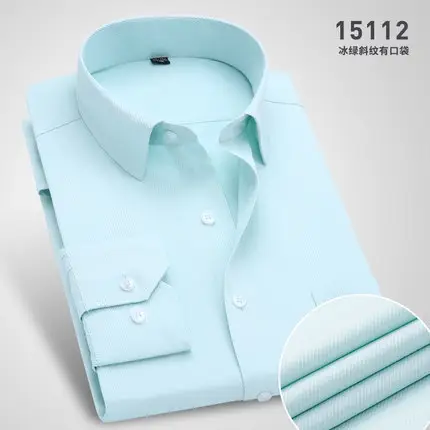 Men Cotton Slim Fit Long Sleeve Shirt Light Blue - Image 10