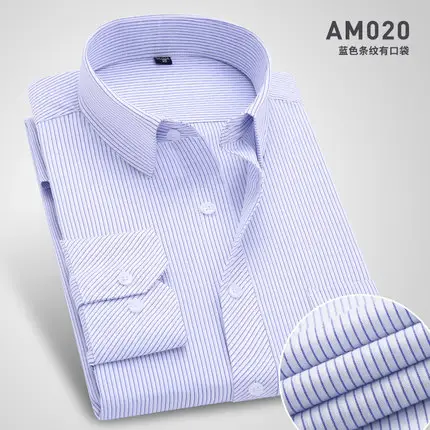 Men Cotton Slim Fit Long Sleeve Shirt Light Blue - Image 12