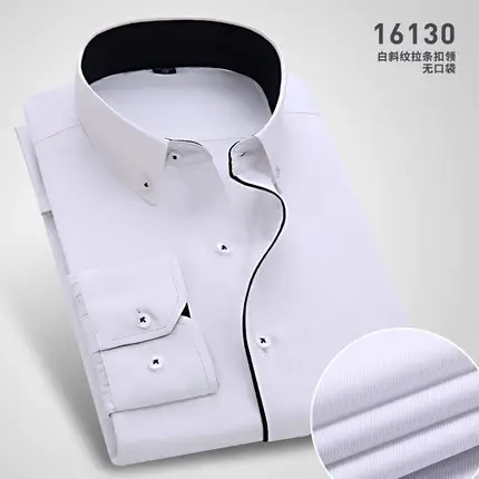 Men Cotton Slim Fit Long Sleeve Shirt Light Blue - Image 16