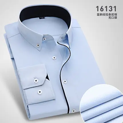 Men Cotton Slim Fit Long Sleeve Shirt Light Blue - Image 17