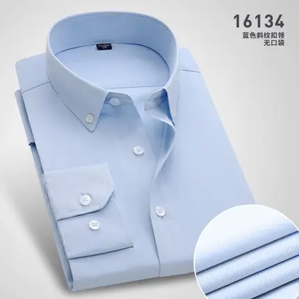 Men Cotton Slim Fit Long Sleeve Shirt Light Blue - Image 21