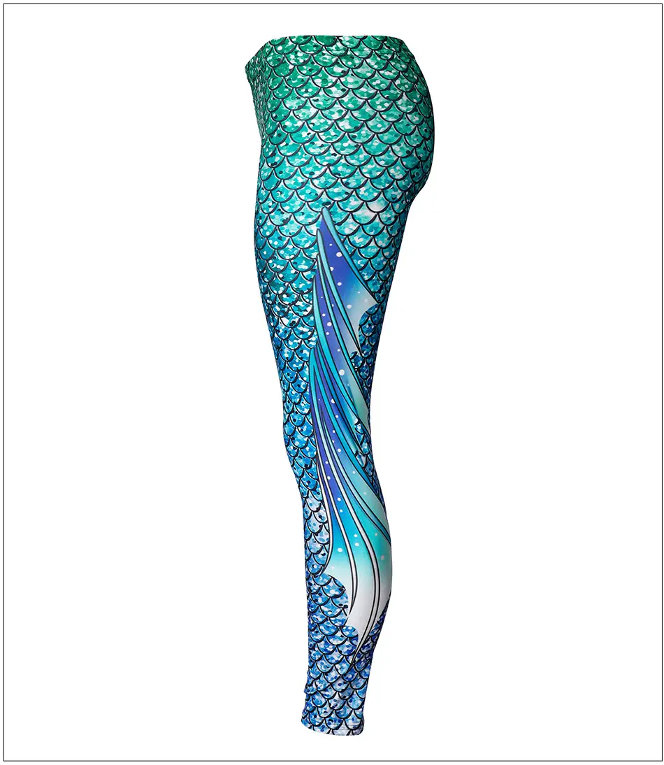 3D Mermaid Leggings Green Blue Printed Stretch Women — feature 10