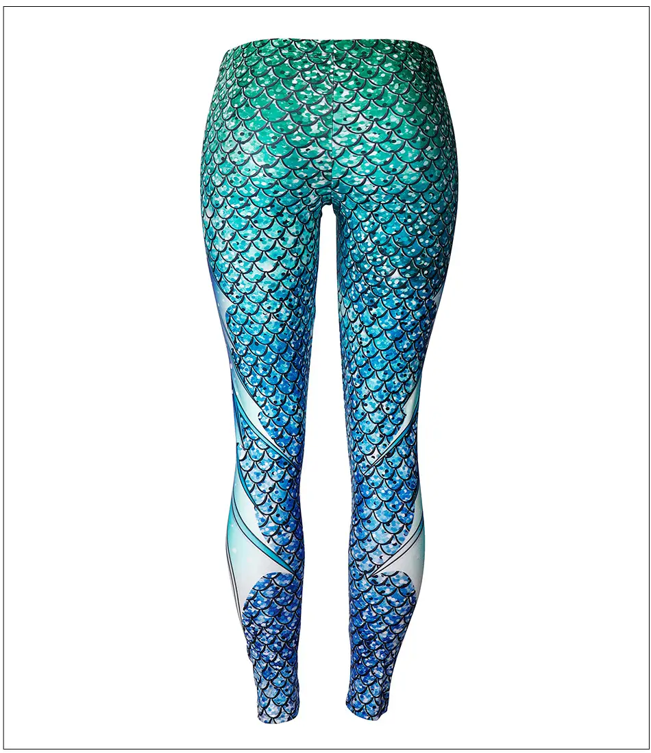 3D Mermaid Leggings Green Blue Printed Stretch Women — feature 11